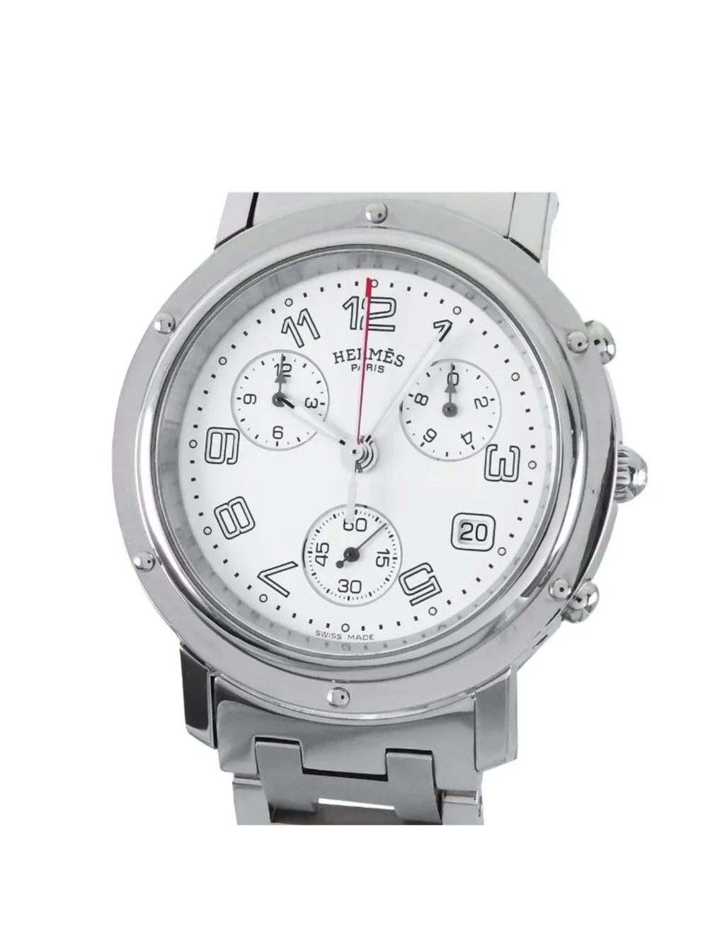 Hermes Clipper White SS Chronograph Date Watch